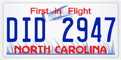 NC license plate DID2947