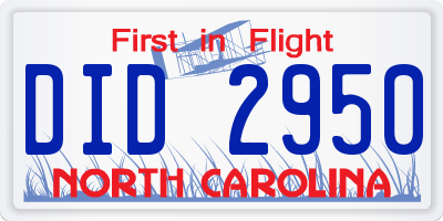 NC license plate DID2950