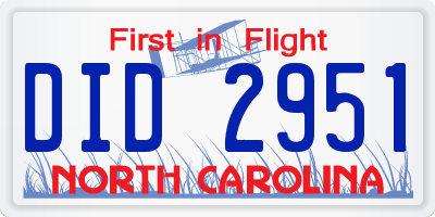 NC license plate DID2951
