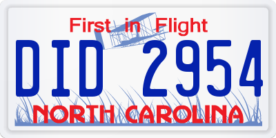 NC license plate DID2954