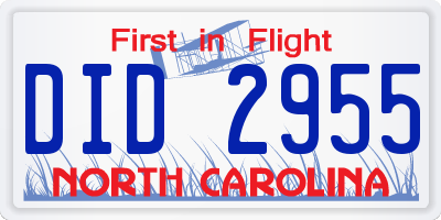 NC license plate DID2955