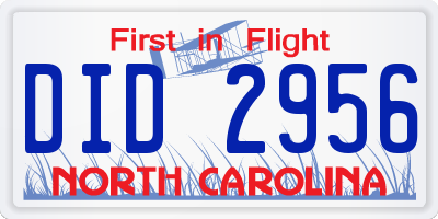 NC license plate DID2956