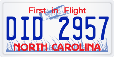 NC license plate DID2957