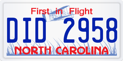 NC license plate DID2958