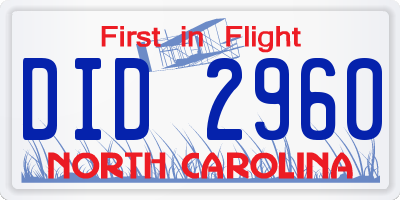 NC license plate DID2960