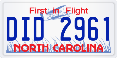 NC license plate DID2961