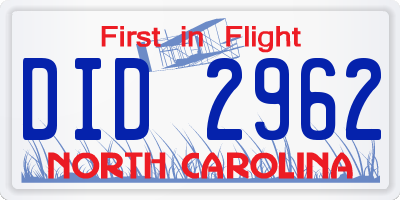 NC license plate DID2962