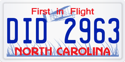 NC license plate DID2963