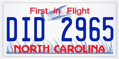 NC license plate DID2965