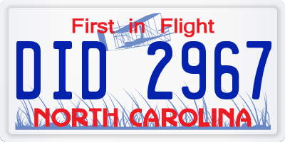 NC license plate DID2967