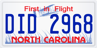 NC license plate DID2968