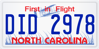 NC license plate DID2978