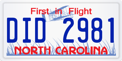 NC license plate DID2981