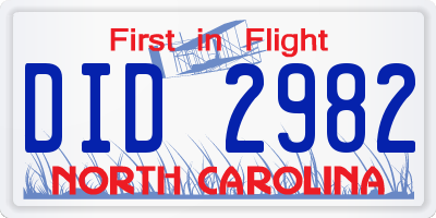 NC license plate DID2982