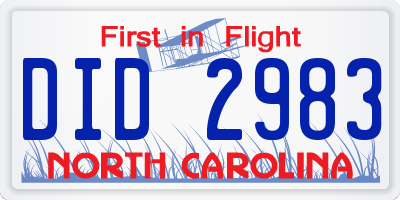 NC license plate DID2983
