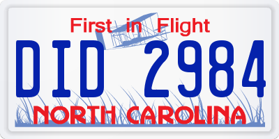 NC license plate DID2984