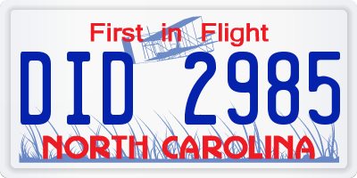 NC license plate DID2985