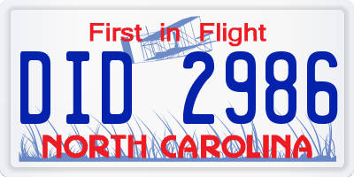 NC license plate DID2986