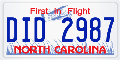 NC license plate DID2987