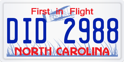 NC license plate DID2988