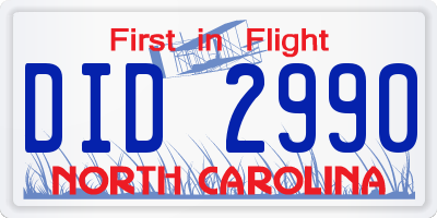 NC license plate DID2990