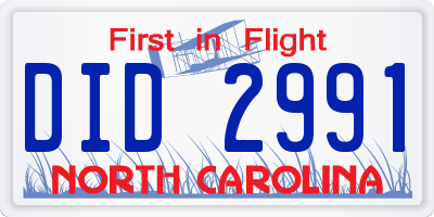 NC license plate DID2991