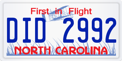 NC license plate DID2992