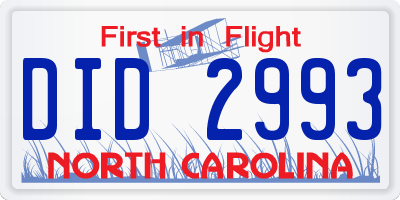 NC license plate DID2993
