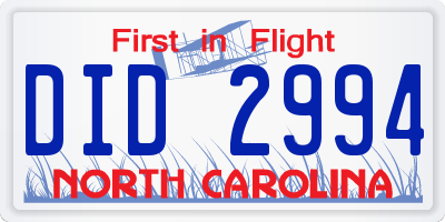 NC license plate DID2994