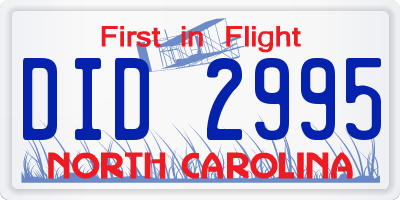 NC license plate DID2995