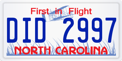 NC license plate DID2997