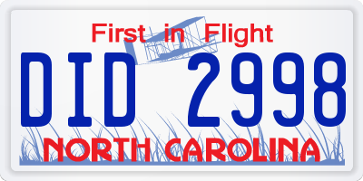 NC license plate DID2998