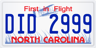 NC license plate DID2999