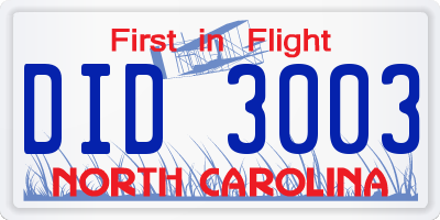 NC license plate DID3003