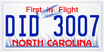 NC license plate DID3007