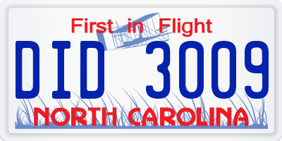 NC license plate DID3009