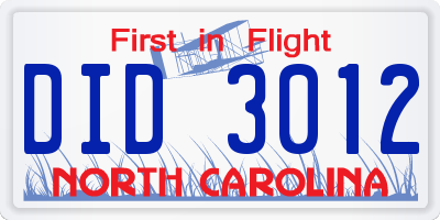 NC license plate DID3012