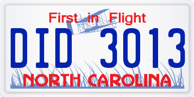 NC license plate DID3013