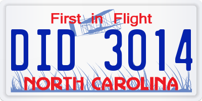 NC license plate DID3014