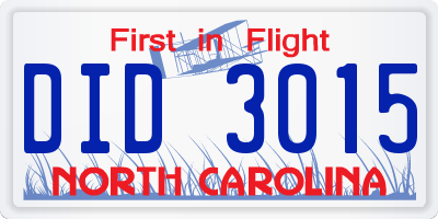 NC license plate DID3015