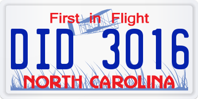 NC license plate DID3016