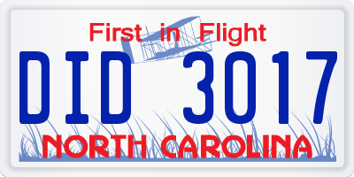 NC license plate DID3017