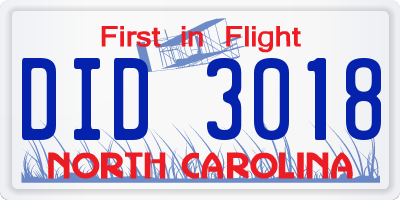 NC license plate DID3018
