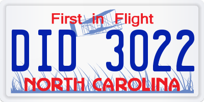 NC license plate DID3022