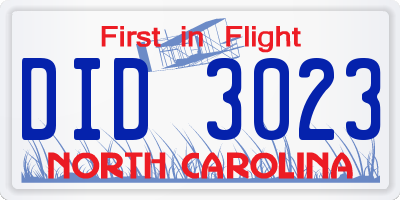 NC license plate DID3023