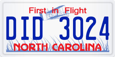 NC license plate DID3024
