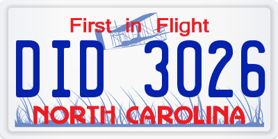 NC license plate DID3026