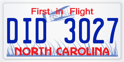 NC license plate DID3027