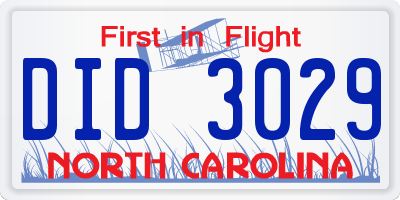 NC license plate DID3029