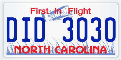 NC license plate DID3030